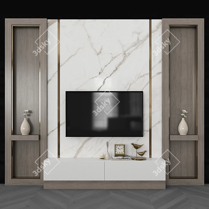 Modern TV Wall Set with 55" TV 3D model image 1