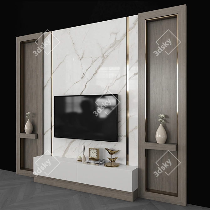 Modern TV Wall Set with 55" TV 3D model image 2