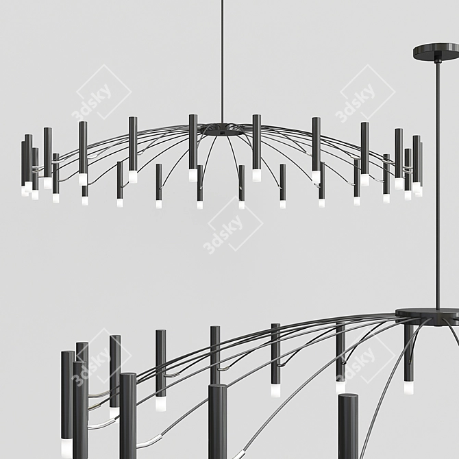 Sleek Black Metal Chandelier 3D model image 1