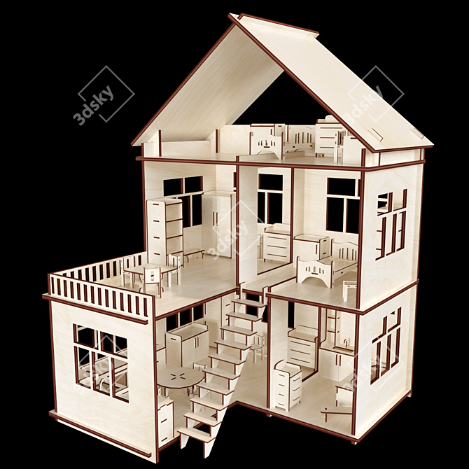 Mini Plywood Dollhouse Kit 3D model image 1
