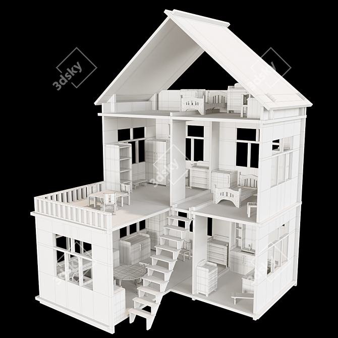 Mini Plywood Dollhouse Kit 3D model image 2