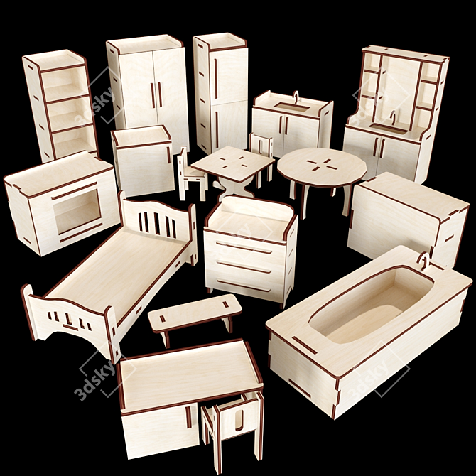 Mini Plywood Dollhouse Kit 3D model image 3