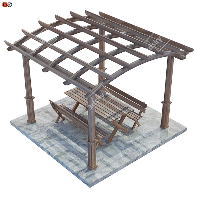 Pergola Bench Table Set 3D model image 2