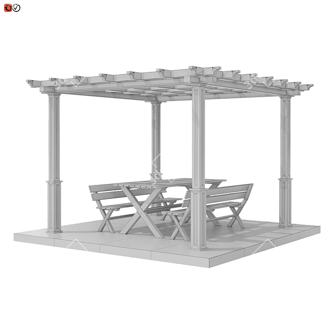 Outdoor Oasis: Pergola Table & Bench 3D model image 3