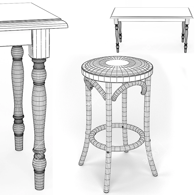 Rattan Bar Table Set 3D model image 5