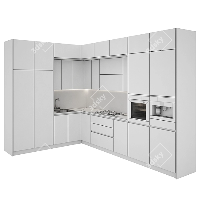 Contemporary Kitchen Set 046: Gas Hob, Sink, Oven, Hood, 4 Drawer 3D model image 5