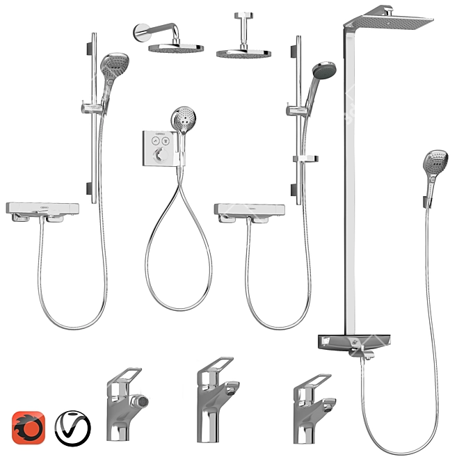 HANSGROHE Ecostat Raindance Novus Loop: Adjustable Shower Set with Watering Can 3D model image 1