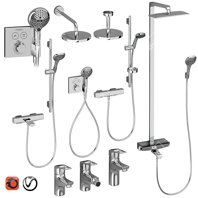 HANSGROHE Ecostat Raindance Novus Loop: Adjustable Shower Set with Watering Can 3D model image 2