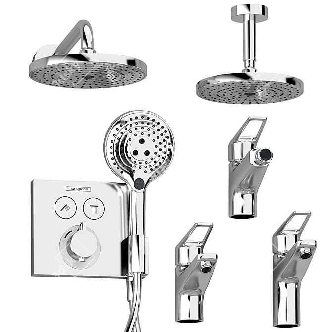 HANSGROHE Ecostat Raindance Novus Loop: Adjustable Shower Set with Watering Can 3D model image 7