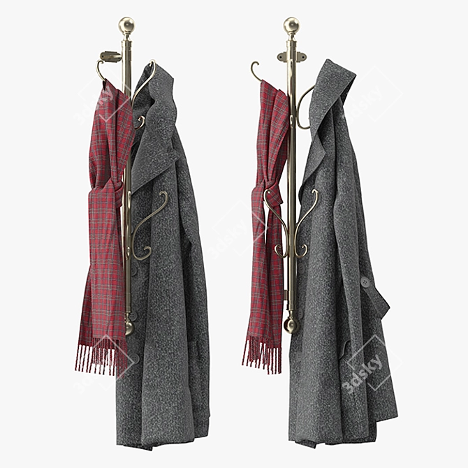 Stylish Wall Mounted Coat Rack 3D model image 2