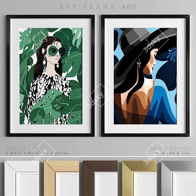 Elegant Art Frame A88: 50x70cm, 2 Wood & 1 Metal Option 3D model image 2