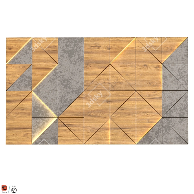 Elegant Wood Wall Panel 02 3D model image 3