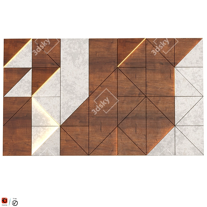 Elegant Wood Wall Panel 02 3D model image 4