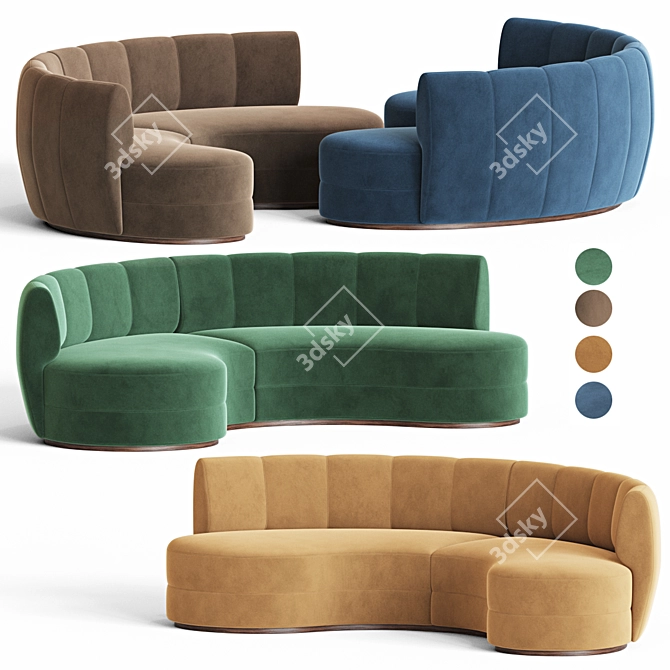Contemporary Velvet Curved Sofa 3D model image 1