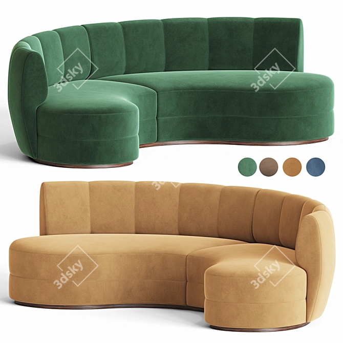 Contemporary Velvet Curved Sofa 3D model image 2