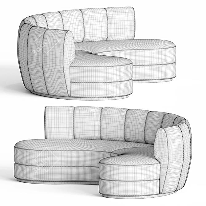 Contemporary Velvet Curved Sofa 3D model image 4