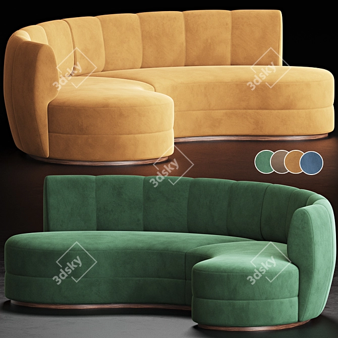 Contemporary Velvet Curved Sofa 3D model image 6