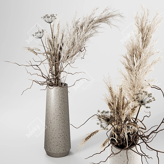 Exquisite Dried Plant Vase 3D model image 5