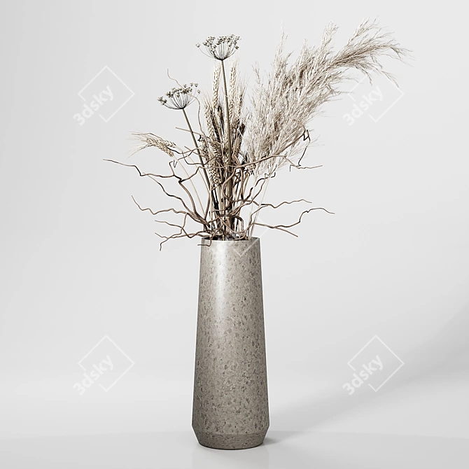 Exquisite Dried Plant Vase 3D model image 8