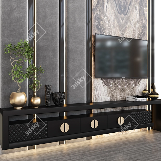 Modular TV Wall with Decor 3D model image 2