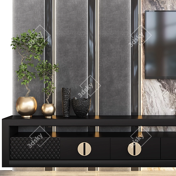 Modular TV Wall with Decor 3D model image 4