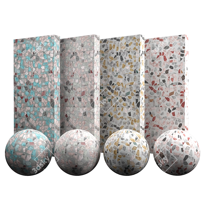 Terrazzo Cobblestone Texture: Ready-to-use PBR 3D model image 1