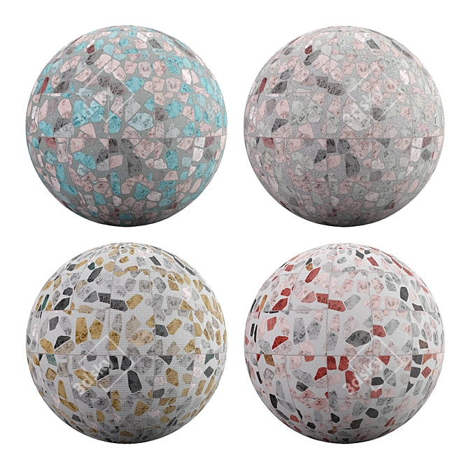 Terrazzo Cobblestone Texture: Ready-to-use PBR 3D model image 2