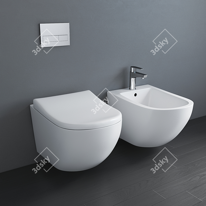 White Bidet and Toilet Set | 3DS Max 2015 Model 3D model image 1