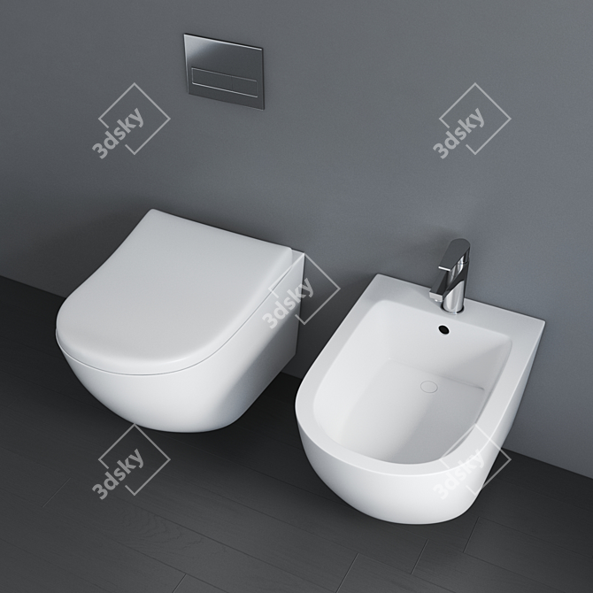 White Bidet and Toilet Set | 3DS Max 2015 Model 3D model image 2