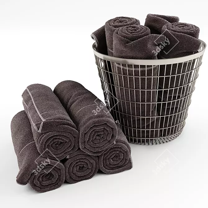 Luxury Towel Set in Stylish Basket 3D model image 1