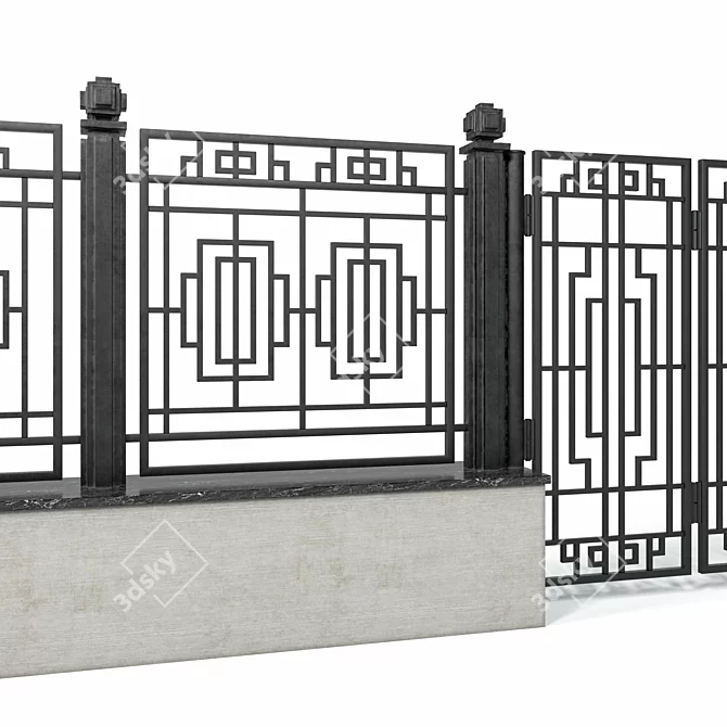 Elegant Wrought Iron Fence Set 3D model image 3