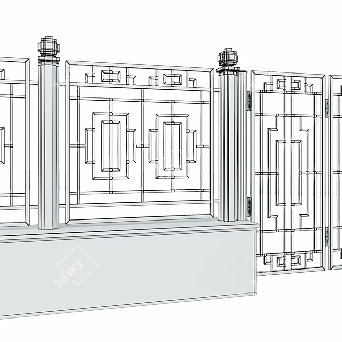 Elegant Wrought Iron Fence Set 3D model image 5