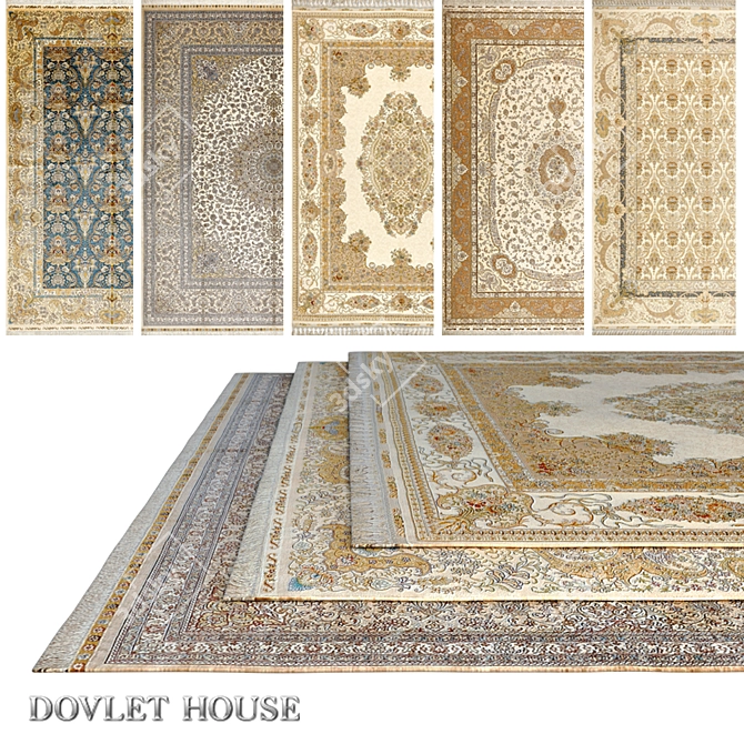 Luxurious Silk and Wool Blend Carpets - Set of 5 (Part 595) 3D model image 1