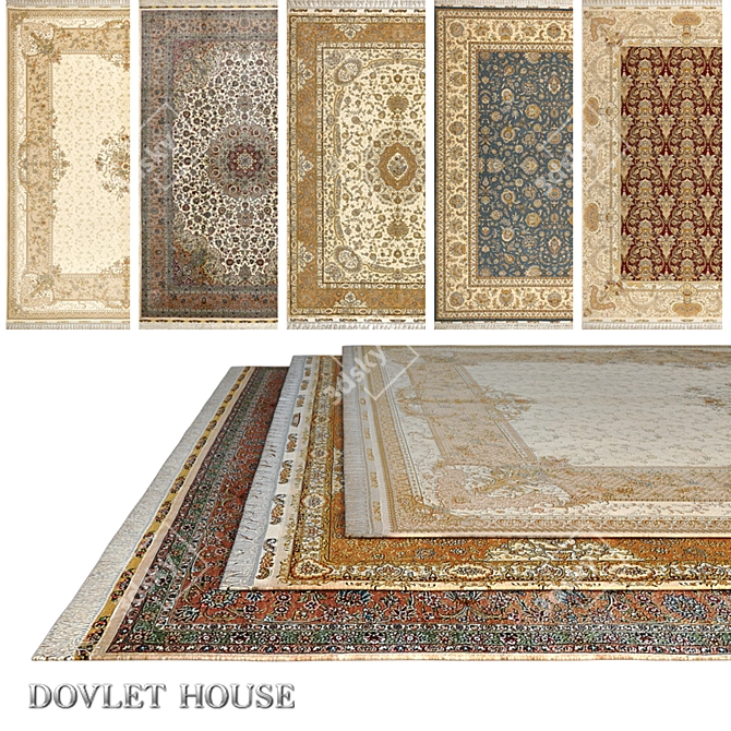 Title: DOVLET HOUSE Silk & Wool 5pc Carpets 3D model image 1