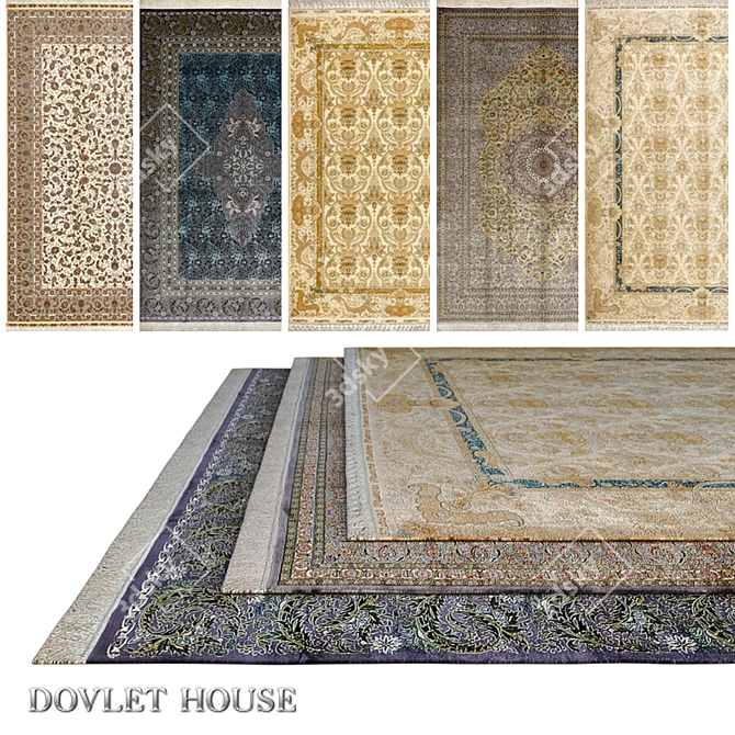 Luxury Silk and Wool Carpets (Set of 5) 3D model image 1