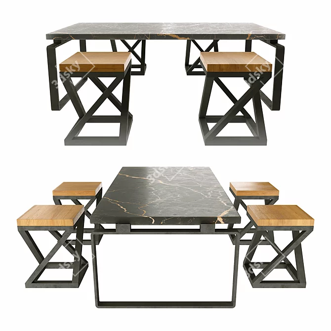 Elegant Loft Dining Set 3D model image 1