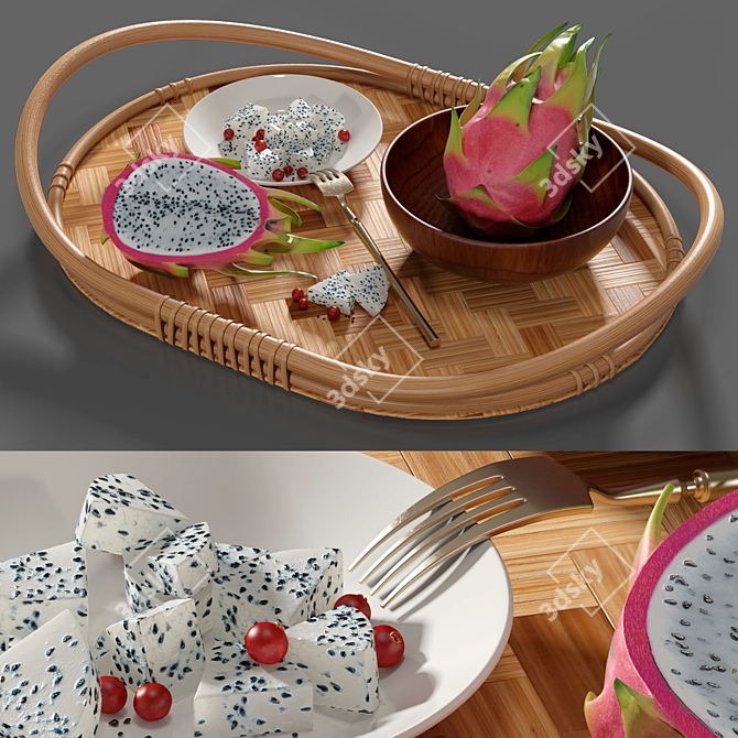 Varfint Ikea Tray & Pitaya - Smoothed 3D Model with Textures 3D model image 1