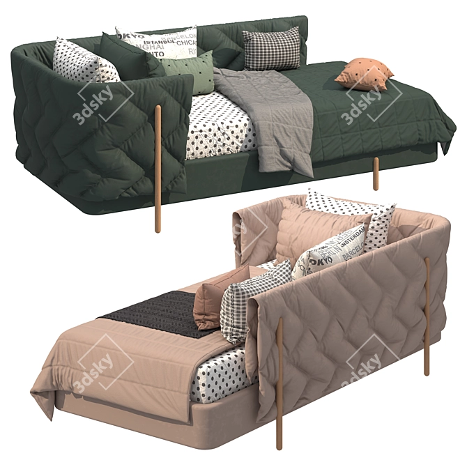 Modern Bed with Two Color Options 3D model image 2