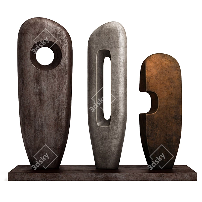 Modern Set of Three Sculptures 3D model image 1