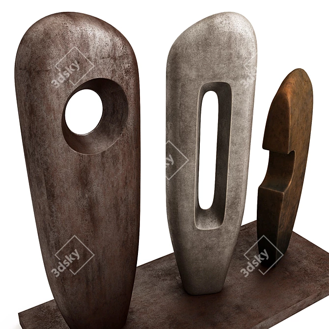 Modern Set of Three Sculptures 3D model image 2