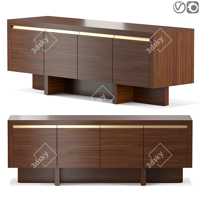 Elegant Walnut 4 Door Console 3D model image 1