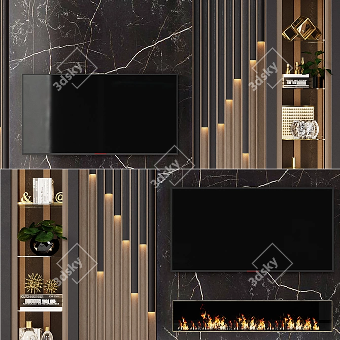 Modern TV Wall with Fireplace 3D model image 2