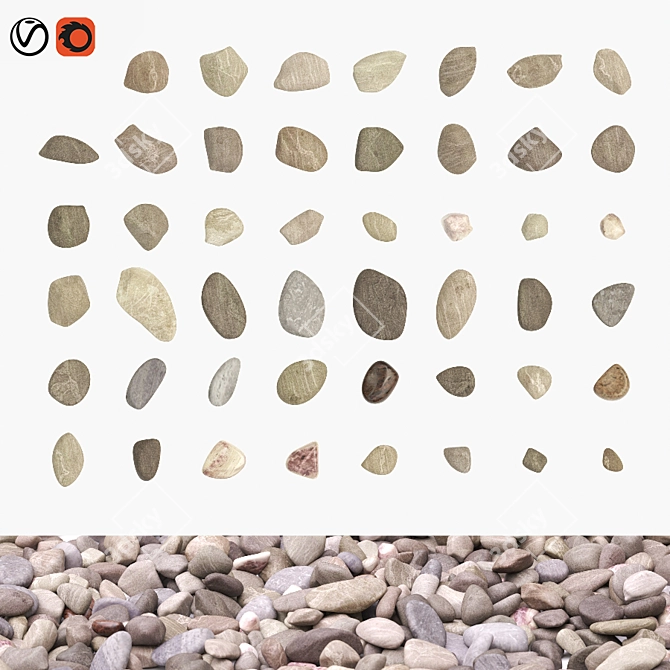 Pebble Mix 01: Versatile River Stones 3D model image 1