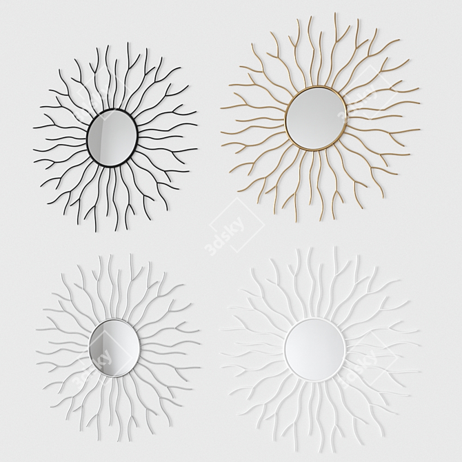 Sun Brass Metal Wall Mirror: Stylish Spanish Design 3D model image 2