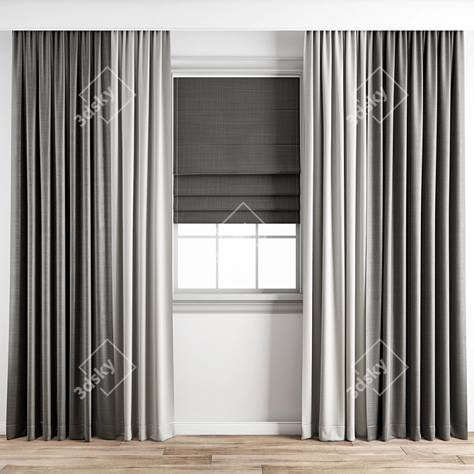 Elegant Embroidered Curtain 160 3D model image 1