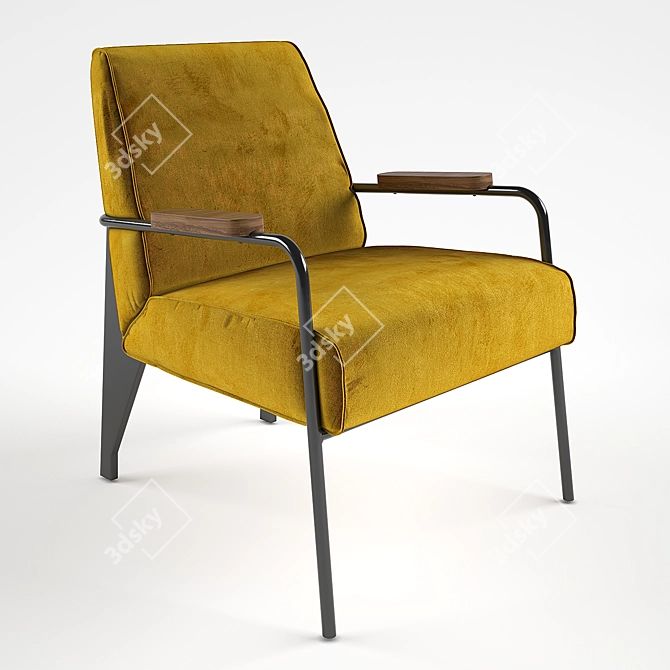 Elegant Gold & Blue Velvet Lounge Chair 3D model image 2