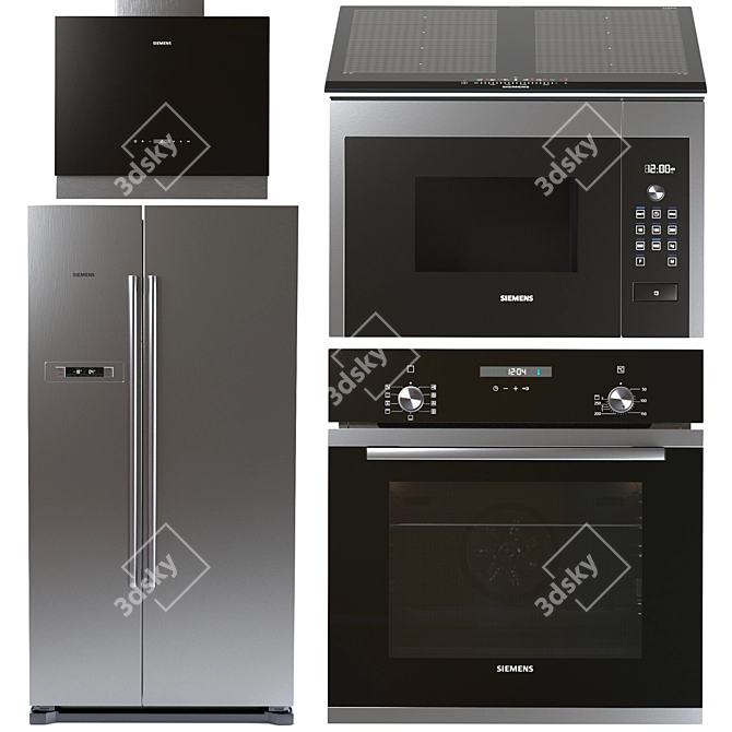 Siemens Kitchen Set: Fridge, Induction Cooktop, Oven, Microwave & Hood 3D model image 1