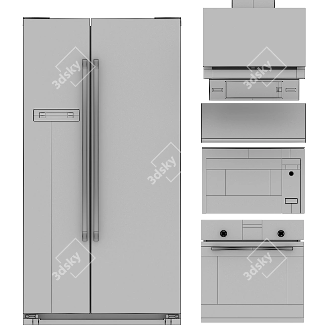 Siemens Kitchen Set: Fridge, Induction Cooktop, Oven, Microwave & Hood 3D model image 4