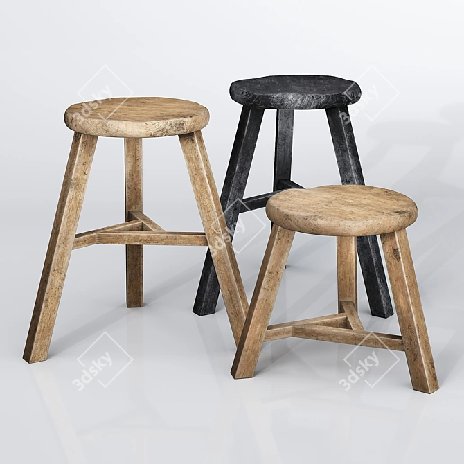 Wooden Accent Stool: Versatile and Stylish 3D model image 1