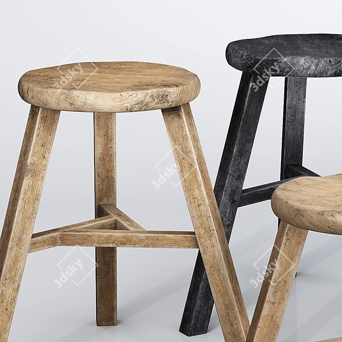 Wooden Accent Stool: Versatile and Stylish 3D model image 2